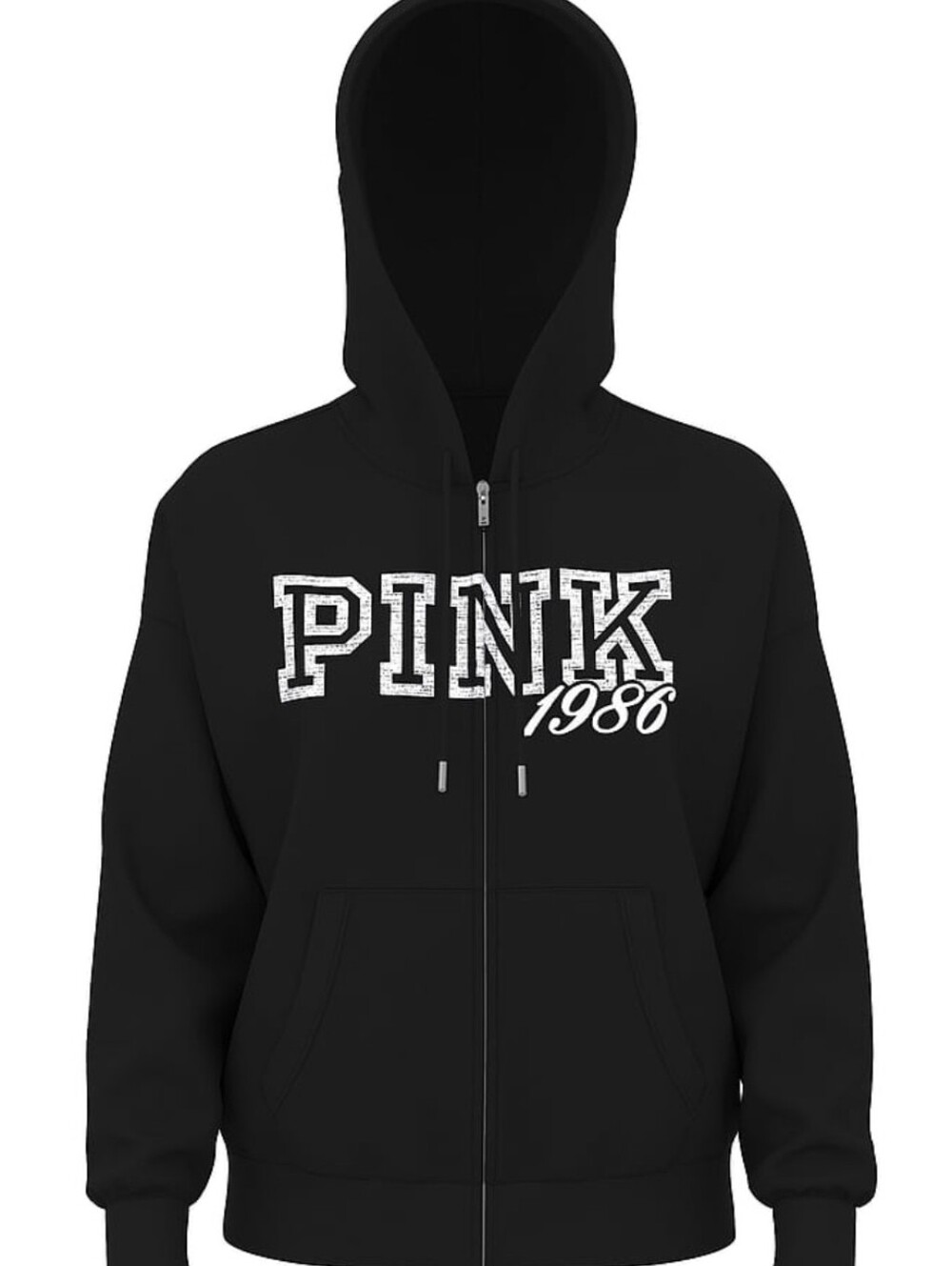 PINK Victoria's Secret Black Zip-Up Hoodie with 'PINK 1986' Graphic